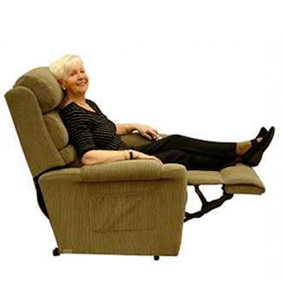 Recliner with raised footrest/ feet up position.