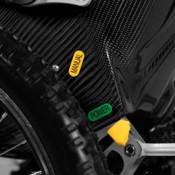 Hybrid feature switches Trekinetric GTE to be a powered or manual wheelchair.